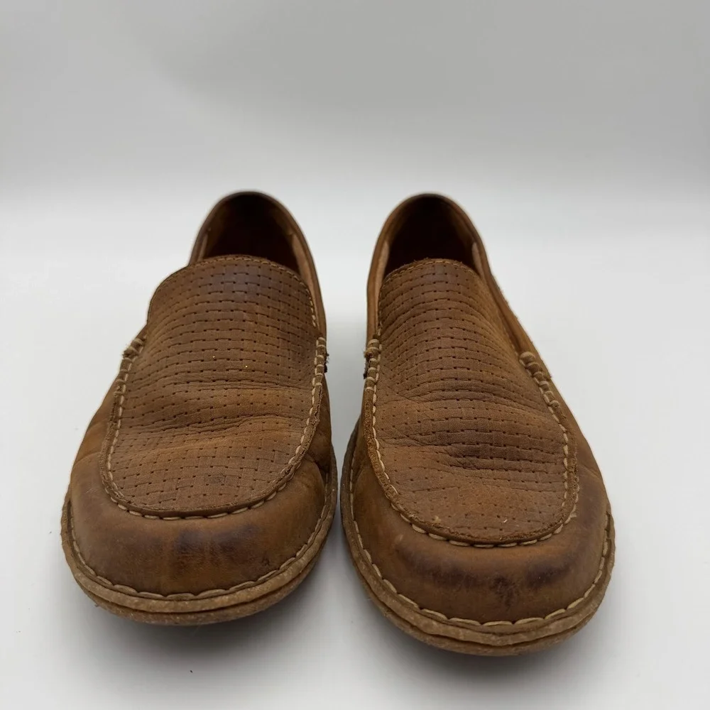 Born Mens 8.5 Brown Leather Perforated Slip On Loafers BM0006206 Handcrafted